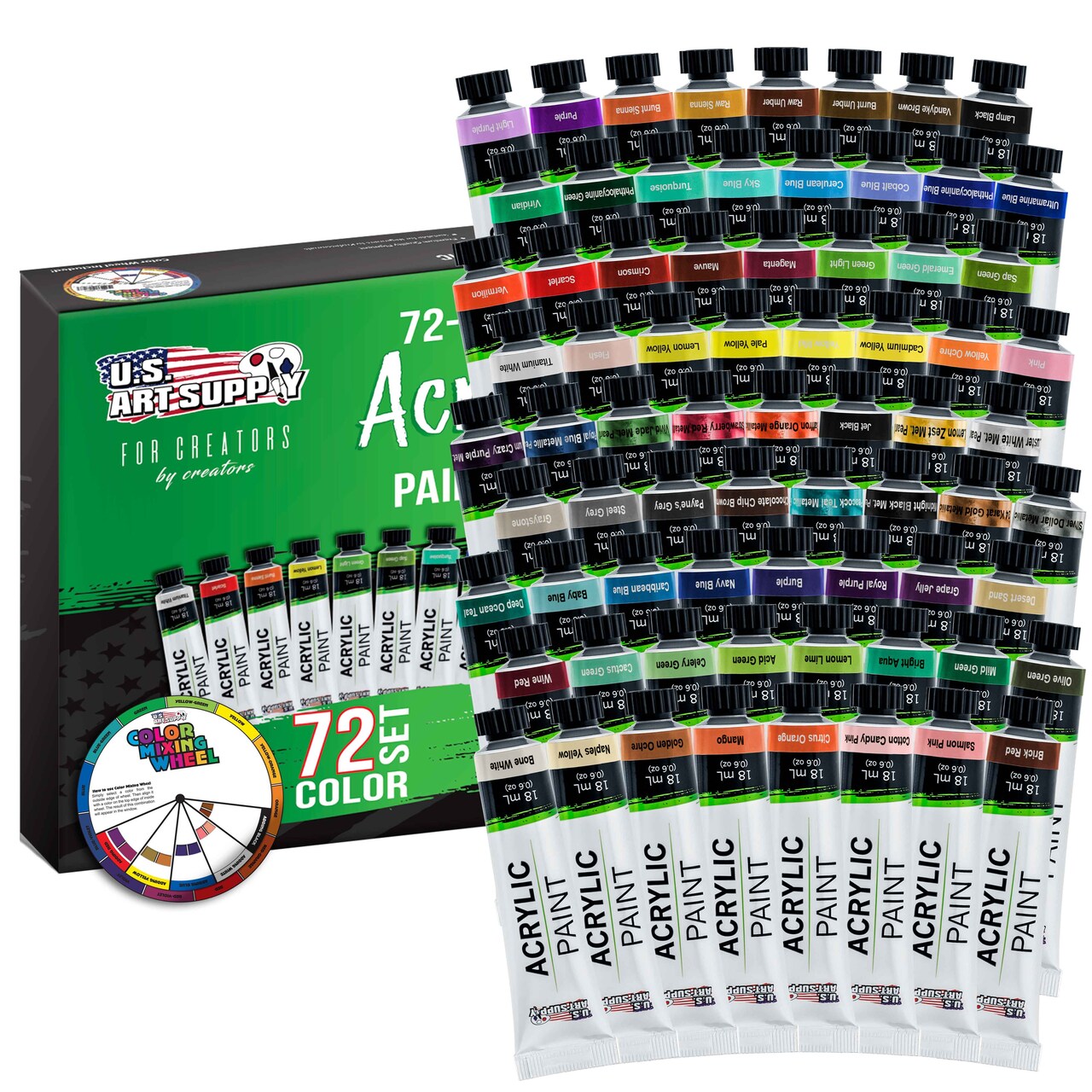 U.S. Art Supply 72 Color Professional Acrylic Paint Set in 12ml Tubes - Art Painting Supplies for Adults, Artists, Students, Beginners - Canvas Portrait Paintings